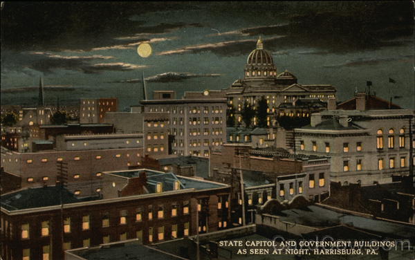 State Capitol and Government Buildings as Seen at Night Harrisburg Pennsylvania