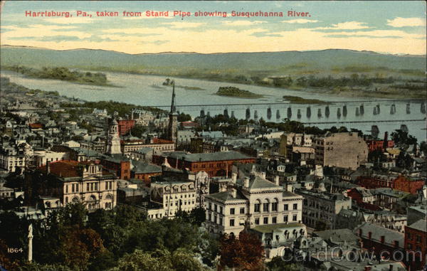 Harrisburg, Pa., taken from Stand Pipe showing Susquehanna River Pennsylvania