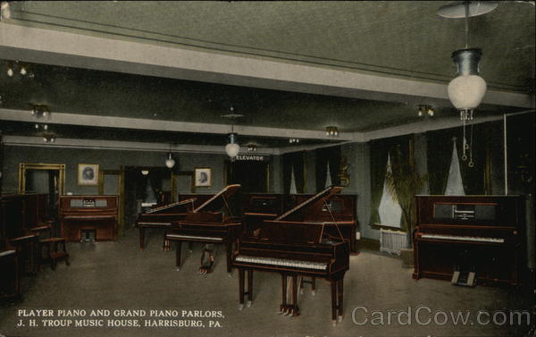 Player Piano and Grand Piano Parlors, J.H. Troup Music House Harrisburg Pennsylvania