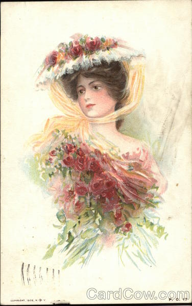 Lady with Bonnet and Roses - P. C. 17 Harrisburg Pennsylvania