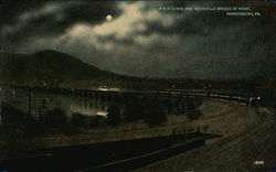 P.R.R. Curve and Rockville Bridge at Night Postcard