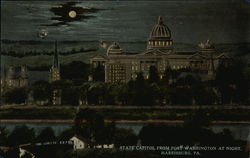 State Capitol from Fort Washington at Night Harrisburg, PA Postcard Postcard Postcard