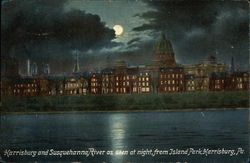 City and Susquehanna River as Seen at Night, From Island Park Postcard