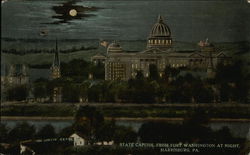State Capitol from Fort Washington at Night Harrisburg, PA Postcard Postcard Postcard