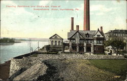 Fleming Residence and Bird's-eye View of Susquehanna River Postcard