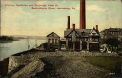 Fleming Residence and Bird's-eye View of Susquehanna River Postcard