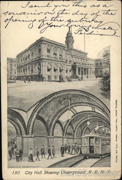 City Hall Showing Underground, R. R. N. Y. New York City