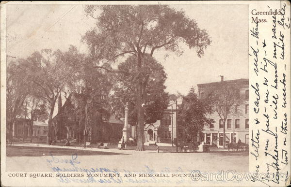 Court Square Soldiers Monument and Memorial Fountain Greenfield Massachusetts