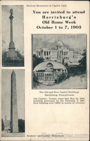 The Old and New Capitol Buildings; Mexican Monument in Capitol Park; Soldiers' and Sailors' Monument