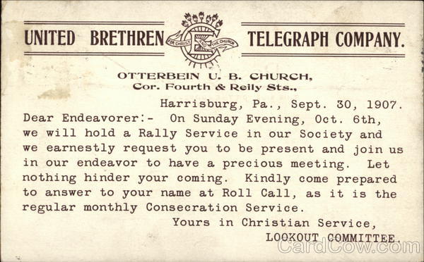 United Brethren Telegraph Company Harrisburg Pennsylvania