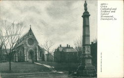 Grace Cathedral and Soldiers & Sailors Monument Davenport, IA Postcard Postcard Postcard