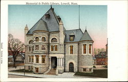 Memorial & Public Library Lowell, MA Postcard Postcard Postcard