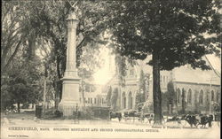 Soldiers Monument and Second Congregational Church Postcard