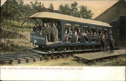 Car Leaving Lower Station, Mt. Tom Railroad Holyoke, MA Postcard Postcard Postcard