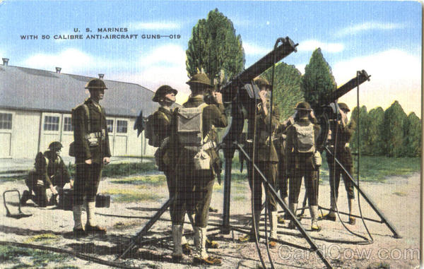 U. S. Marines With 50 Calibre Anti-Aircraft Guns Army