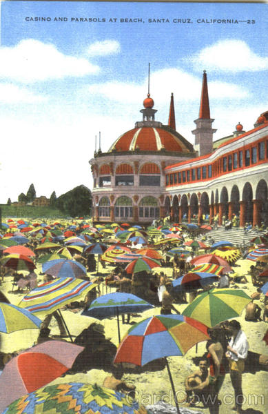 Casino And Parasols At Beach Santa Cruz California