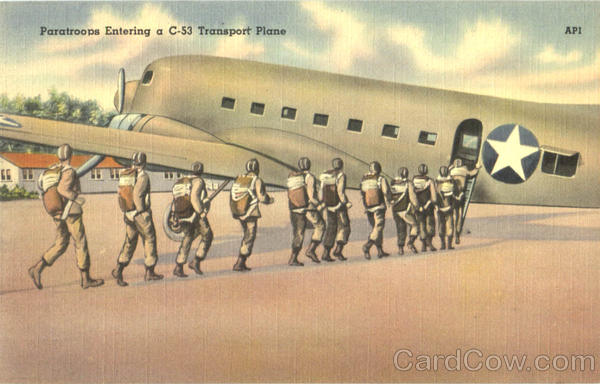 Paratroops Entering A C-53 Transport Plane Army