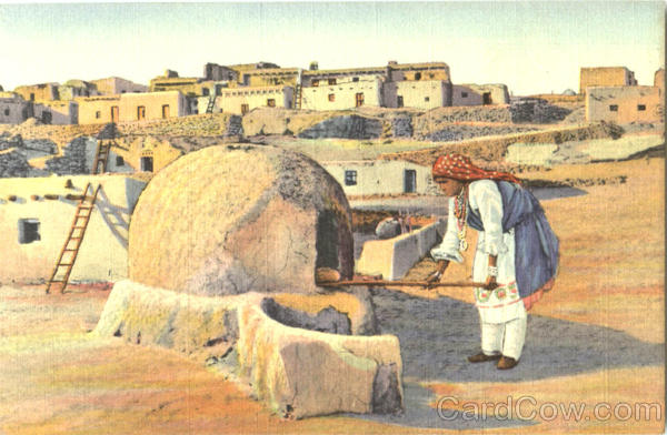 Pueblo Indian Woman Baking Bread Native Americana