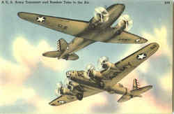 A U. S. Army Transport And Bomber Take To The Air Postcard