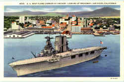U. S. Navy Plane Carrier At Anchor Postcard