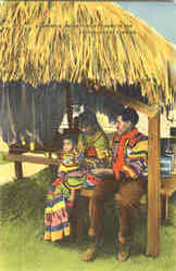 A Seminole Indian Family At Home In The Everglades Of Florida Postcard