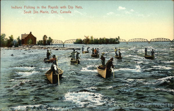 Indians Fishing in the Rapids with Dip Nets Sault Ste. Marie ON Canada