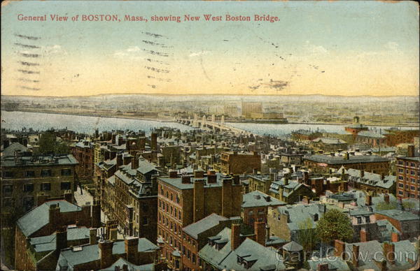 General View of Boston, showing New West Boston Bridge Massachusetts