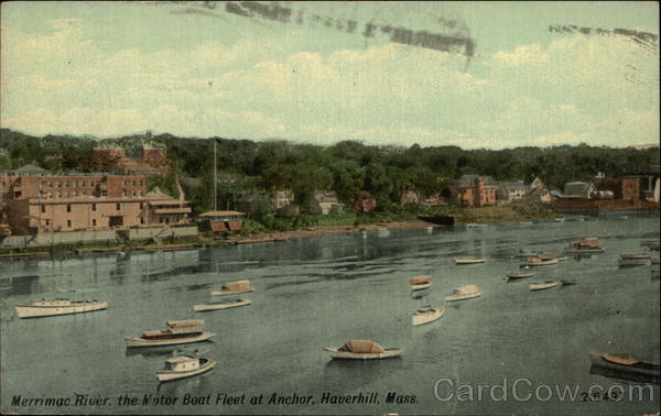 Merrimac River, the Motor Boat Fleet at Anchor Haverhill Massachusetts