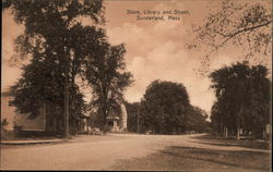 Store, Library and Street, Sunderland, Mass. Massachusetts Postcard Postcard Postcard