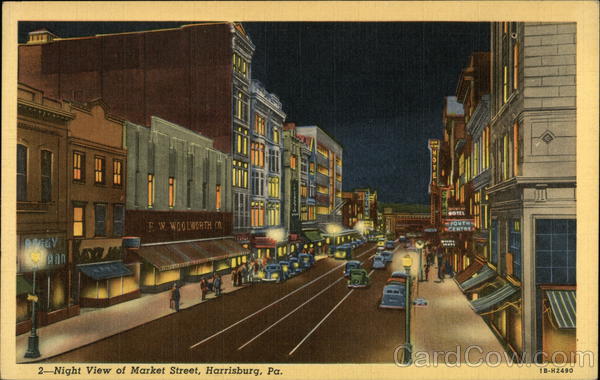 Night View of Market Street Harrisburg Pennsylvania