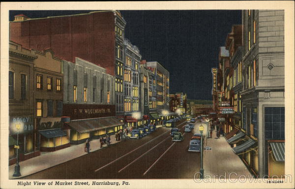 Night View of Market Street Harrisburg Pennsylvania