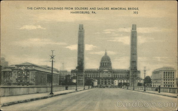 The Capitol Buildings from Soldiers and Sailors Memorial Bridge Harrisburg Pennsylvania