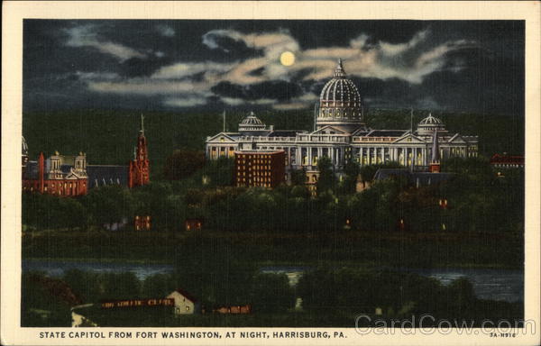 State Capitol from Fort Washington, at night, Harrisburg, PA Pennsylvania
