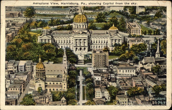 Aeroplane View Showing Capitol From the Sky Harrisburg Pennsylvania
