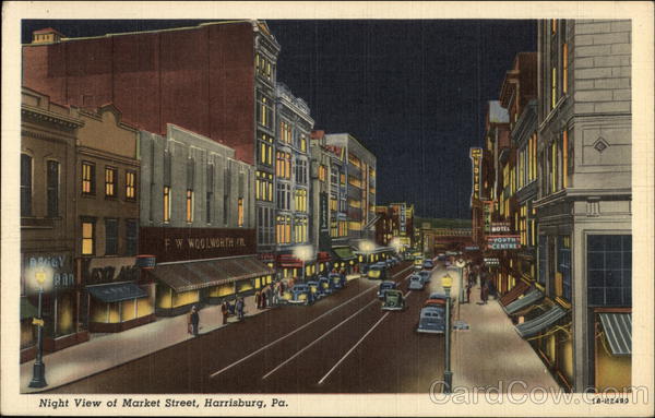 Night View of Market Street Harrisburg Pennsylvania