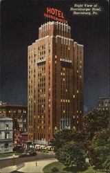 Night View of Harrisburger Hotel Postcard