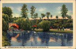 Japanese Bridge and Lake, Italian Gardens Harrisburg, PA Postcard Postcard Postcard