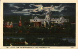 State Capitol from Fort Washington, at night, Harrisburg, PA Postcard