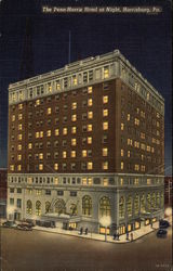 The Penn-Harris Hotel at Night Postcard