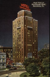 Night View of Harrisburger Hotel Postcard