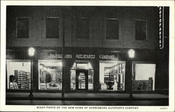 Night Photo of the New Home of Harrisburg Autoparts Company Postcard