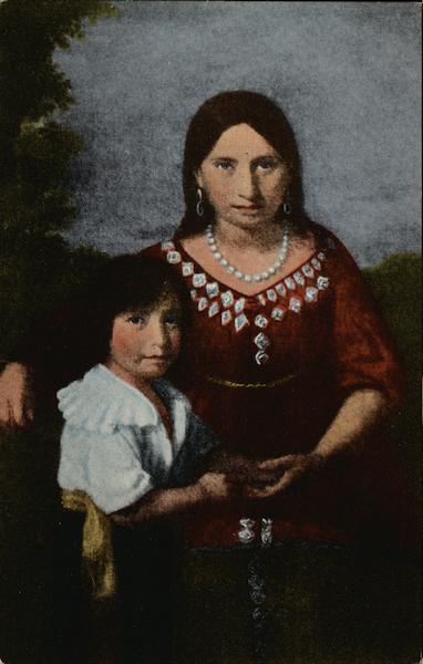 Portrait of Pocahontas and Son Native Americana