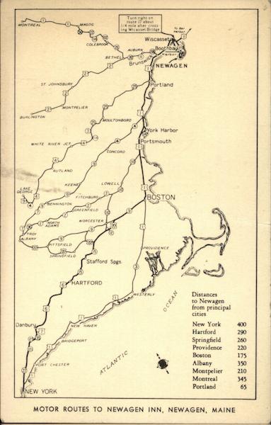 Map of Motor Routes to Newagen Inn Maine