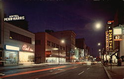 Downtown Harrisburg at Night, Looking North on Market Street Postcard