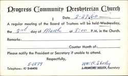 Progress Community Presbyterian Church Postcard