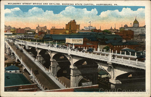 Mulberry Street Bridge and Skyline Showing State Capitol Harrisburg Pennsylvania