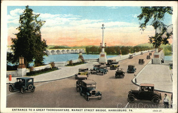 Entrance to a Great Thoroughfare, Market Street Bridge Harrisburg Pennsylvania