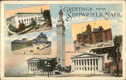 New Public Library, Union Station, Post Office, Municipal Building Springfield, MA Postcard Postcard Postcard