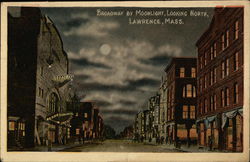 Broadway By Moonlight Looking North Lawrence, MA Postcard Postcard Postcard