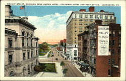 Walnut Street showing Penn Harris and Columbus Hotels and Post Office Postcard